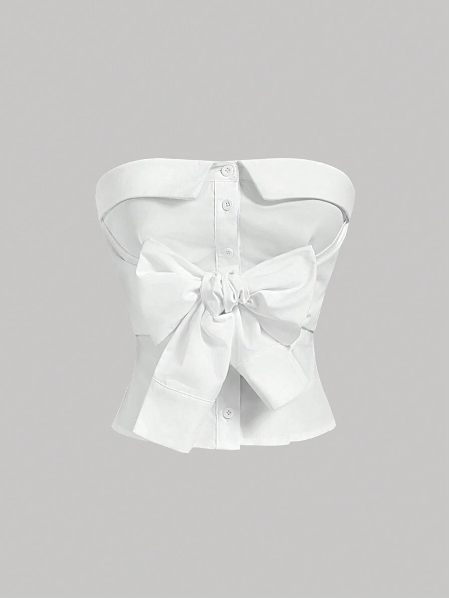 SHEIN MOD Áo sơ mi cổ nơ trắng, áo eo, áo đi biển, áo mùa hè, áo sơ mi nữ thường ngày, áo dễ thương, áo, áo nơ, áo bustier, áo mùa thu, áo crop trắng, áo ăn trưa, áo, áo lộn ngược, áo thường ngày, quần áo nữ công sở, trang phục trở lại trường, trang phục giáo viên, áo đồng quê, áo cổ điển, áo cài nút - Màu be - Xem 1