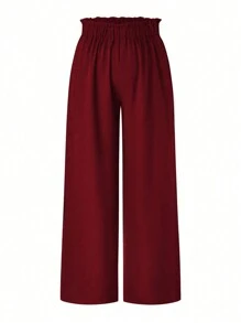 SHEIN LUNE Pantalones con cintura de bolsa de papel y pierna ancha para uso diario de tallas grandes