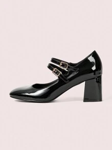 CUCCOO DOLLMOD Fashionable Black Mary Jane Round Toe High Heel Shoes For Women Spring Shoes Spring Break Easter