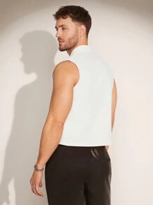 FeverCity 男士夏季純色V領無袖休閒襯衫