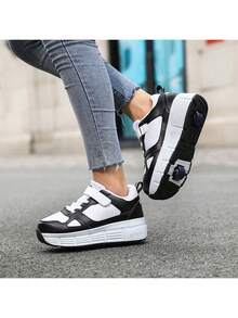 PHTEER Unisex Double Wheel Sneakers With Removable Wheels, Rollerskate Shoes For Students - 112 Black - View 1