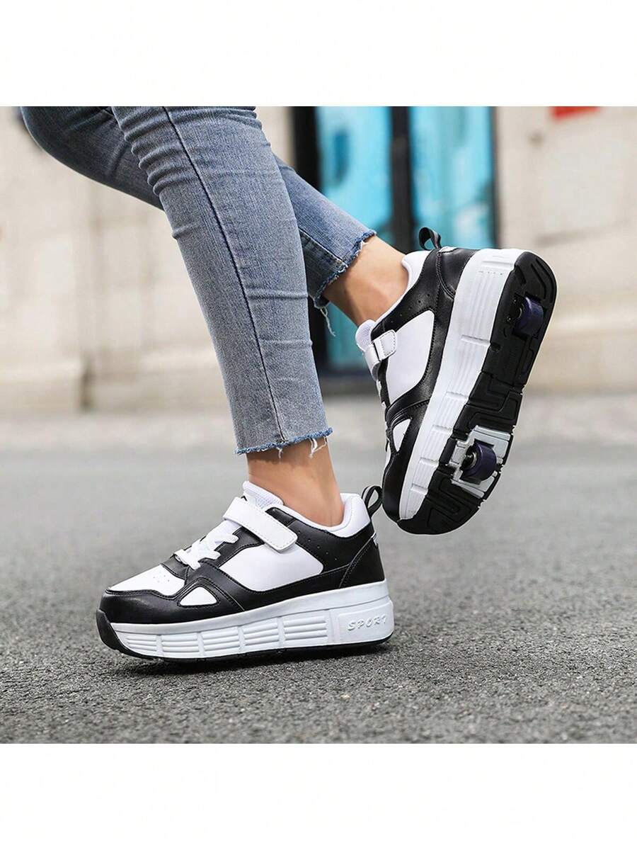 PHTEER Unisex Double Wheel Sneakers With Removable Wheels, Rollerskate Shoes For Students - 112 Black - View 1
