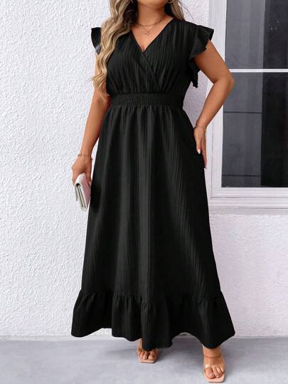 SHEIN Clasi Dam Plus Size Enfärgad Minimalistisk Daglig V-ringad Klänning Maxi Kvinnor Outfit