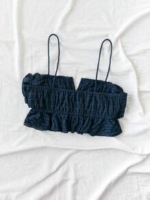 SHEIN VCAY Summer Solid Ruffle Hem Cami Corset White Top - Navy Blue - View 2