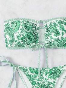 SHEIN Swim Women's Summer Beach Vacation Floral Printed Hollow Out Bandeau Sexy Bikini Set, Random Print