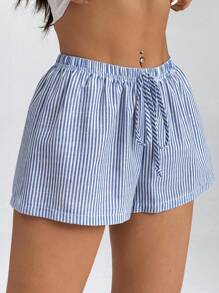 SHEIN PETITE Women's Striped Low-Rise Shorts For Summer Vacation Beach