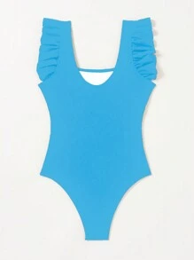 Swim Vcay One-Piece Ladies' Solid Color Cap Sleeve Swimsuit Summer - Blue - View 4