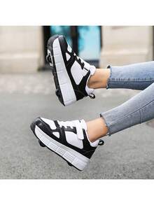 PHTEER Unisex Double Wheel Sneakers With Removable Wheels, Rollerskate Shoes For Students - 112 Black - View 4
