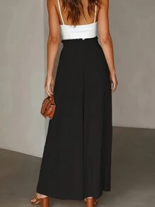 Women's Casual Solid Color Wide Leg Pocket Pants