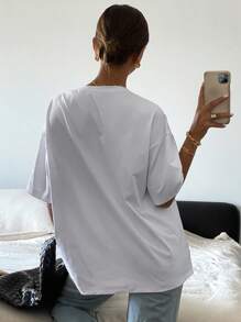 Livesso 宽松圆领短袖女士T恤图案字母印花夏季图形T恤超大码T恤 - 白色 - 查看 2