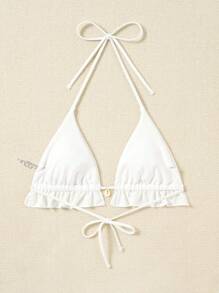 Swim Mod Women's Solid Color Simple Daily Halter Neck Tie Swimwear Top Summer - White - View 4