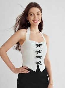 Enchnt Elegant Women's Summer Sleeveless Top With Bow Decoration