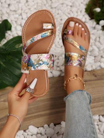 Najnowsze modne kolorowe rzymskie sandały damskie na płaskim obcasie