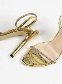 Jin Bei Qi 春夏女士露趾绑带高跟凉鞋，性感优雅舒适金色高跟鞋，适合派对活动 - 金色 - 查看 7