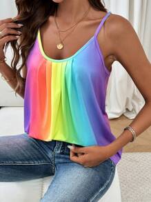 SHEIN LUNE Top de tirantes de verano con estampado de rayas de arcoíris, camisetas gráficas para mujeres