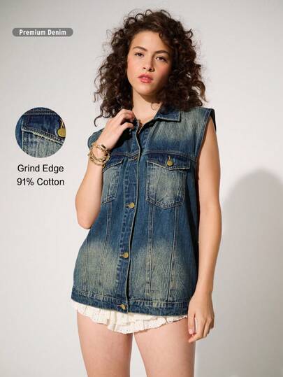 WESTFADE Premium Tinted Boyfriend 91% Cotton Denim Vest