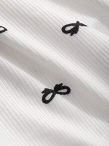 DAZY 撞色包边提花白色睡衣套装，冰丝面料，白色套装，秋冬服装。 - 白色 - 查看 9