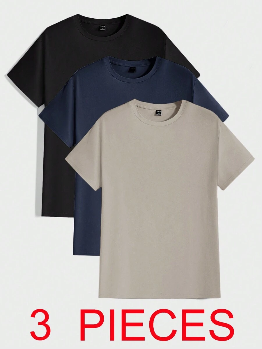 RueChic Paquete múltiple de camiseta básica de cuello redondo de unicolor - Albaricoque - Ver 1