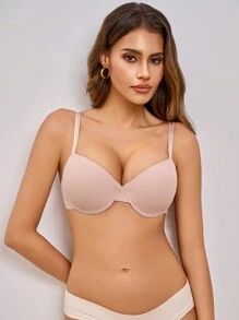 Sujetador con aros de diseño sencillo y unicolor para mujer, 1 pieza