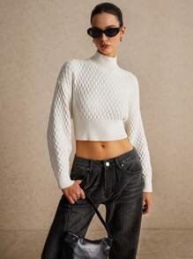 Poéselle Women's Backless Lace Up White Long Sleeve Sweater, Beige Sweater, Turtleneck Sweater, Plush Sweater, Christmas Sweater, Valentine's Day, Dates And Parties - White - View 3