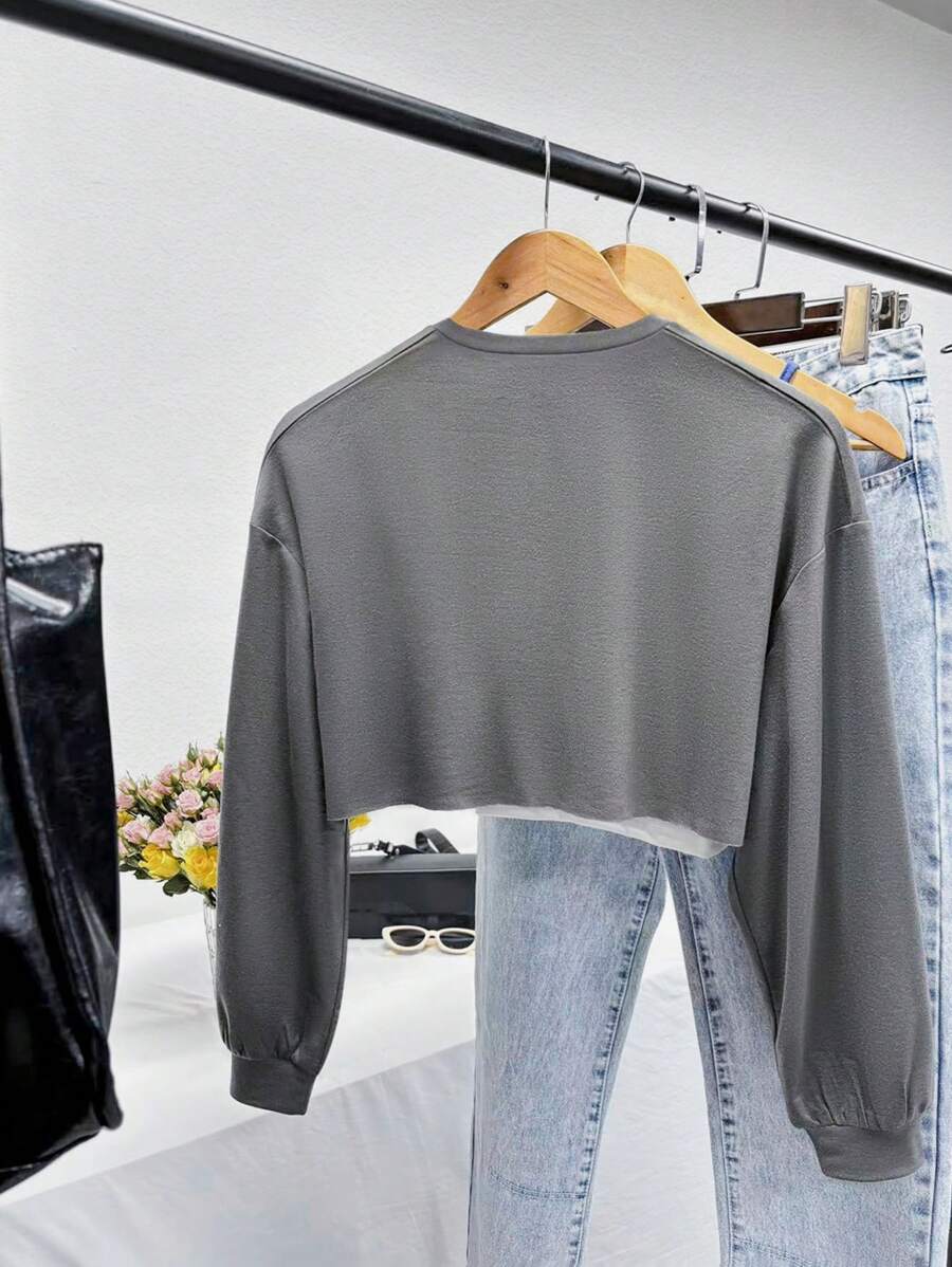SHEIN Unity 女士未飾邊短版酷感運動衫 - 灰色 - 查看 1