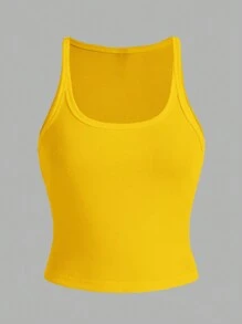 Slaydiva 2024 Minimalist All-Match Threaded Women's Elastic Sports Fitness Crop Top Camisole, Style C - Yellow - View 5