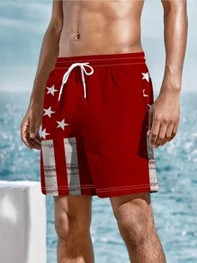 Pantalones cortos casuales y cómodos con estampado de bandera estadounidense simple para hombres de talla grande para el 4 de julio