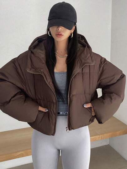 DAZY 女士连帽宽松长袖开襟棉衣，冬季女装，冬季女装外套