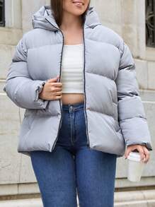 RueChic Plus Women's Zip Up Hooded Puffer Coat