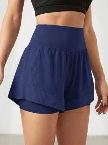 Powerista Quần short tập luyện hàng ngày đơn giản màu trơn thoải mái cho nữ Quần short áo len ngắn - Màu xanh hải quân - Xem 4