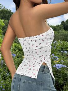 SHEIN EZwear Top de tirantes blanco informal con abertura lateral para vacaciones de verano