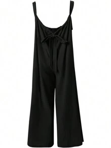 Zyxie بدلة بأرجل واسعة مطوية وربطة أمامية مقاسات كبيرة، صيفية