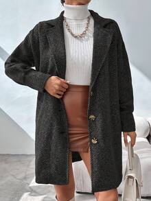 RueChic 女千鳥格缺角翻領羊毛大衣 - 紫紅色 - 查看 3