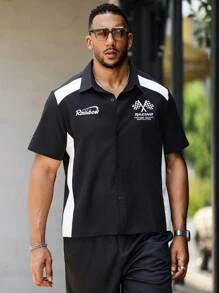 Chillumni 男士加大尺寸夏季休閒寬鬆字母印花短袖衫 - 黑色 - 查看 6