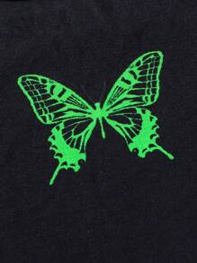 SHEIN Conjunto de pijama de verano fluorescente con patrón de mariposa para niñas jóvenes que incluye top de tanque y pantalón corto. Este juego casual de dos piezas es retardante de llama y perfecto para estar cómoda en casa.