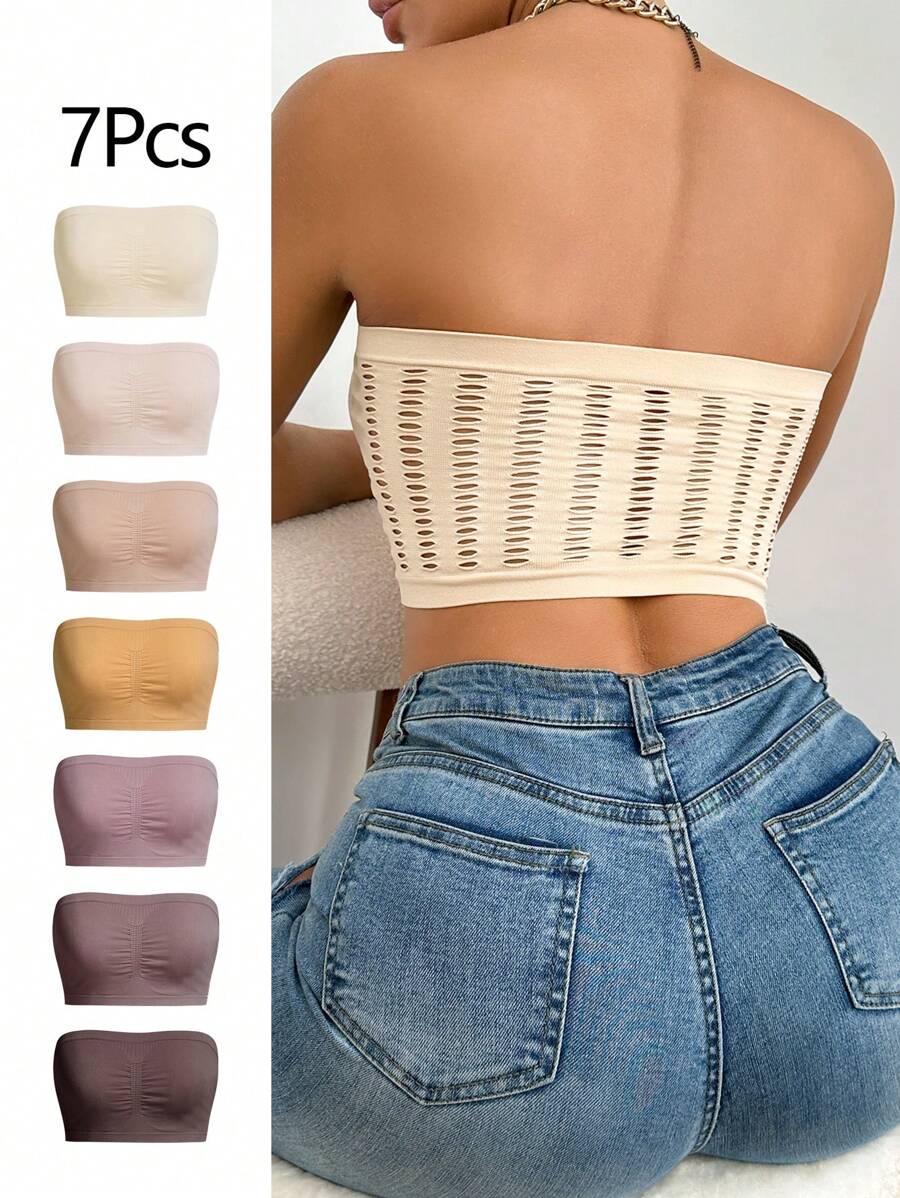 7pcs Seamless Hollow Out Strapless Bra Set, Casual Series - Multicolor - View 1