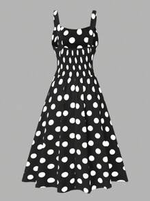 Rometta Plus Size Summer Casual Polka Dot Printed Sleeveless Dress - Black - View 6
