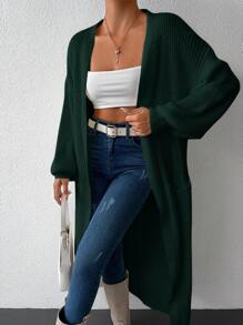 EURMUSE Drop Shoulder Open Front Cardigan - Teal Blue - View 6