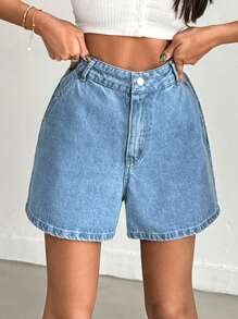 EURMUSE 女式宽松休闲牛仔短裤，带口袋 - 淺色水洗藍 - 查看 5