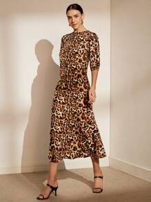 SHEIN Privé Random Leopard Print Open Front Top And Skirt Set - Multicolor - View 1