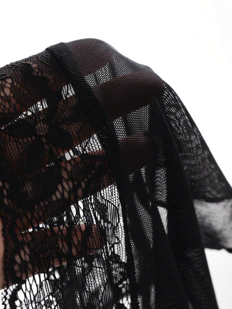 Mesh Contrast Lace Sexy Low-Cut Fashionable Lingerie Dress With Tie Straps Pajama