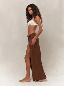 MISSGUIDED Váy Maxi xẻ cao bên đùi - Cà phê nâu - Xem 5