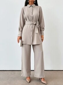 EURMUSE Pink Two-Piece Outfit - Beige - View 5