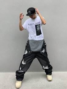 Manfinity Hypemode Overoles vaqueros con diseño rasgado, de moda y tendencia, de uso informal y para raperos, con presillas para cinturón, para salir