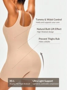 SHAPORA Shaping Mid Thigh Shapewear Bodysuit Body Shaper Bust&Butt Lifter-Tummy Waist Thigh Control - Apricot - View 2