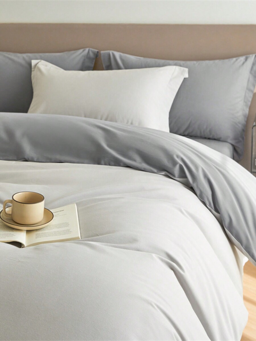 3pcs Grey Grooved Pillowcases And Brushed Duvet Cover Set for Sale