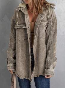 CILKOO Women's Minimalist Everyday Hooded Long Sleeve Regular Jacket - Brown - View 5