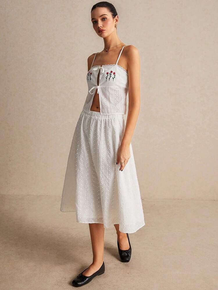 SHEIN Frenchy Women White Long Skirt, Maxi White Skirt, Eyelet Embroidery Heavy Workmanship, Cottagecore, Boho, Summer Skirt - White - View 4