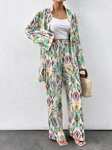 SHEIN Cottnline Print  Three  Pieces Sets - Green - View 3