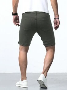 Manfinity Homme Bermudas de mezclilla rasgadas y deshilachadas para hombre para el verano - Verde militar - Ver 2